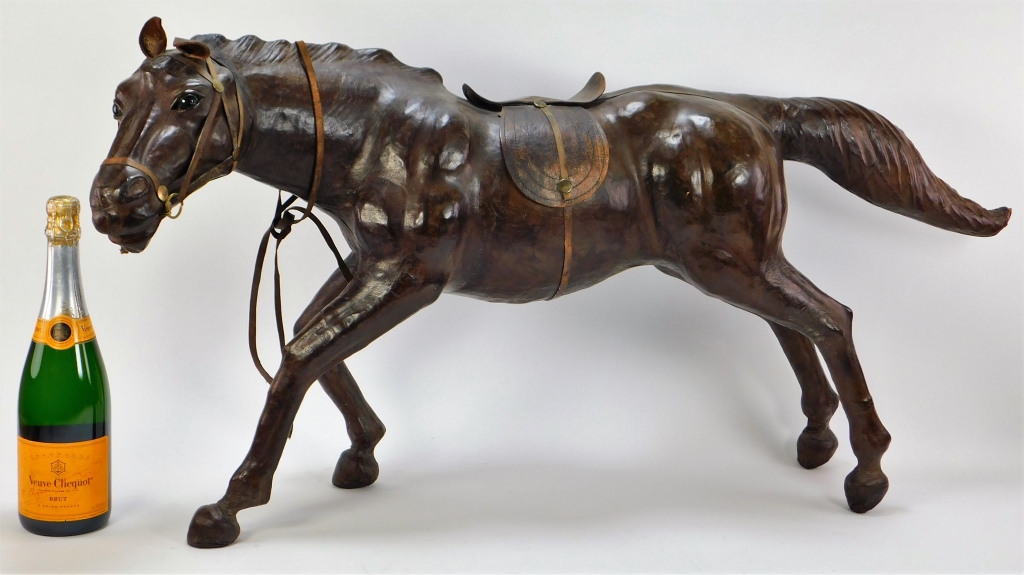 Appraisal: LG MCM LEATHERED HORSE SCULPTURE United States th CenturyDepicts a