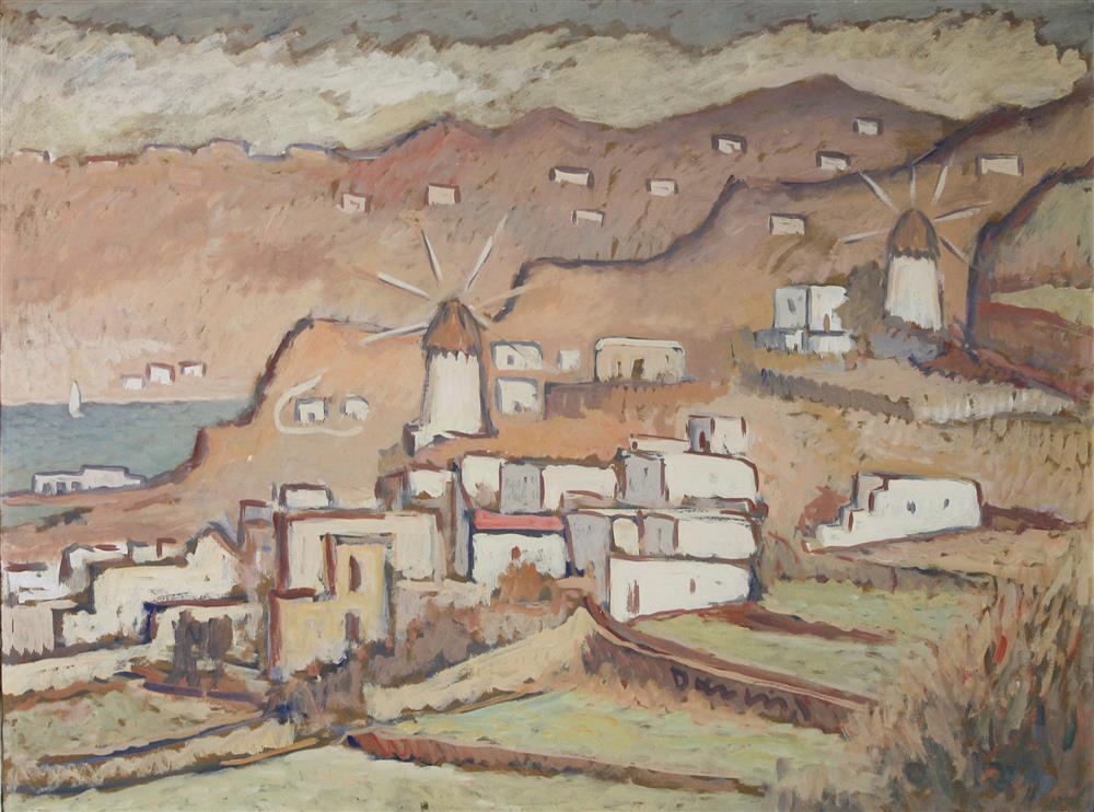 Appraisal: DANIIL A DANIIL GREEK - VILLAGE Oil on board x