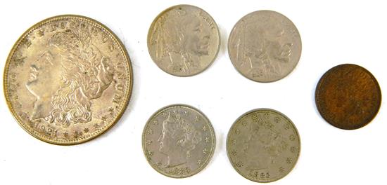 Appraisal: COINS Lot of five US type coins plus one silver