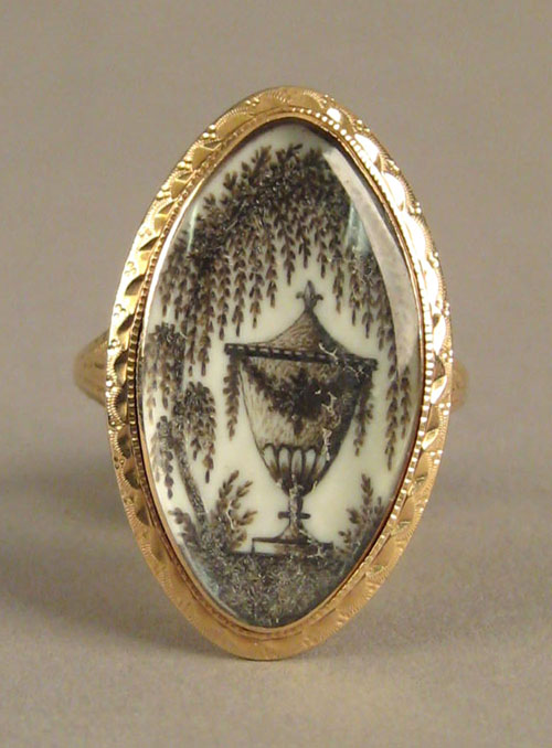 Appraisal: Bright cut gold ring with a watercolor memorial inscribed verso