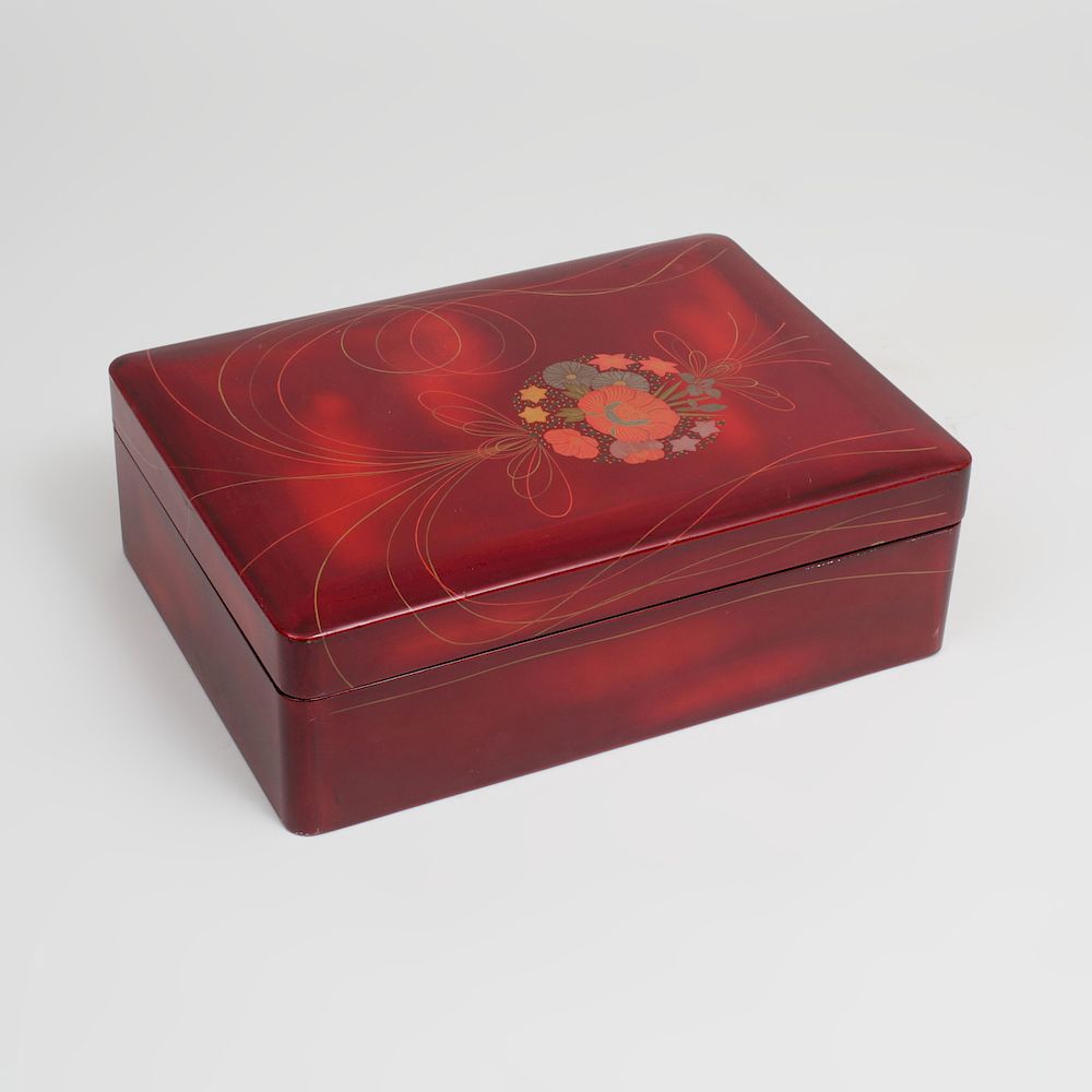 Appraisal: Japanese Parcel-Gilt Burgundy Lacquer Box x x in Condition Minor