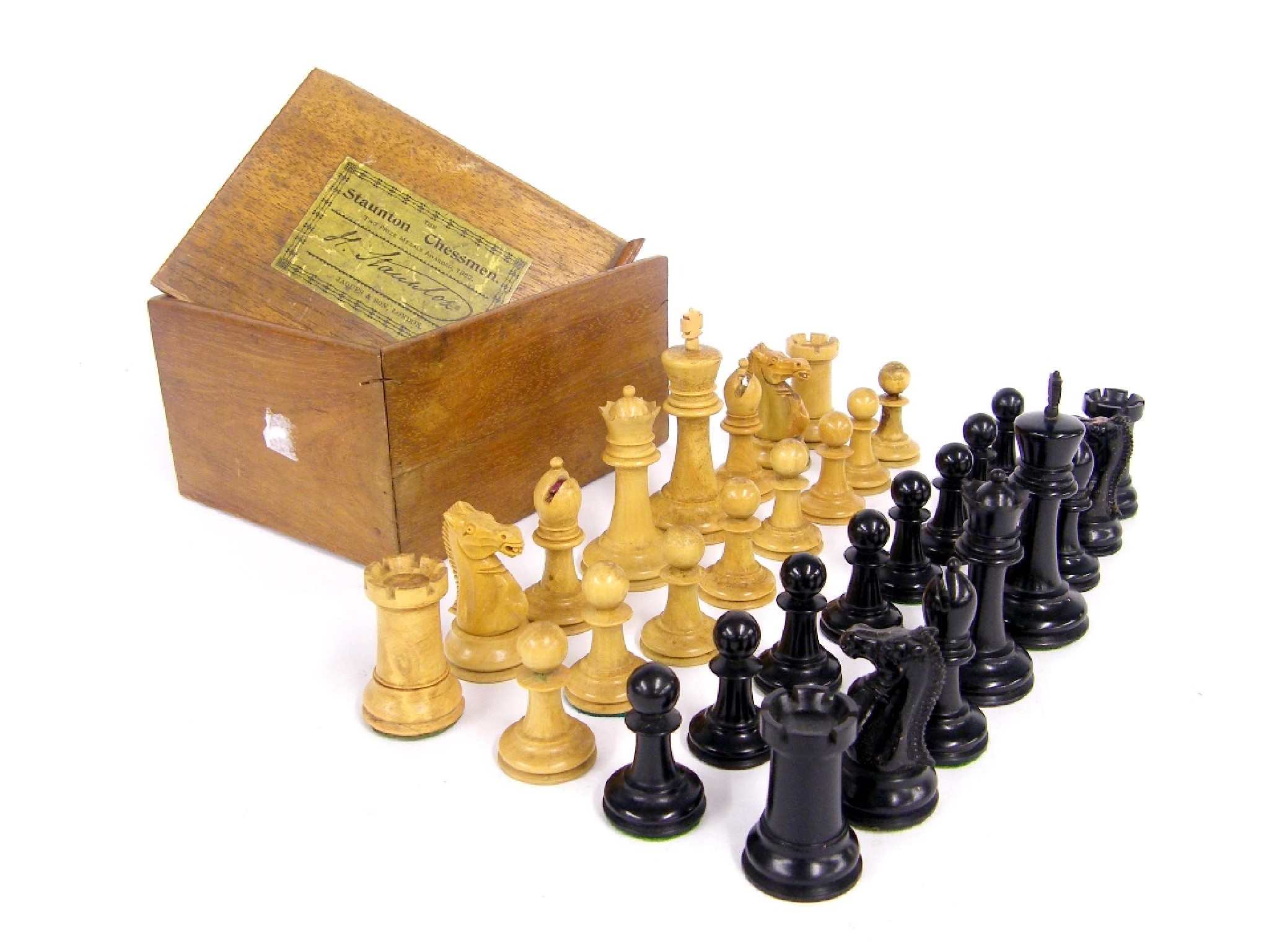 Appraisal: Jaques Staunton ebony and boxwood chess set height of king