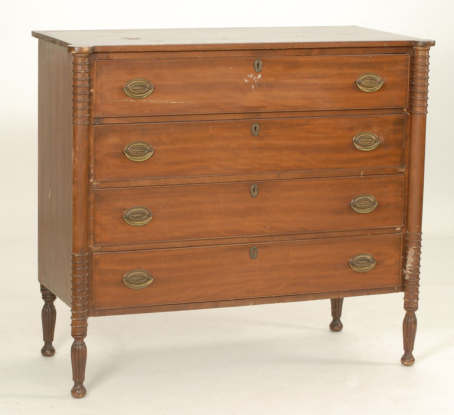 Appraisal: CIRCA AMERICAN SHERATON BUREAU in mahogany With porringer top three-quarter