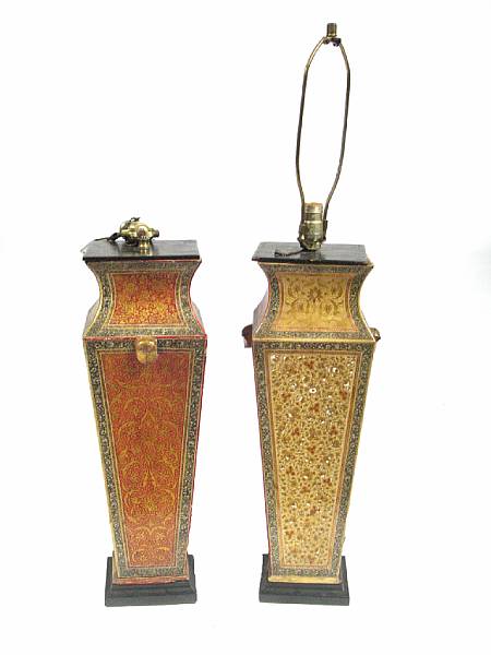 Appraisal: A pair of paint decorated lamps with shades height to