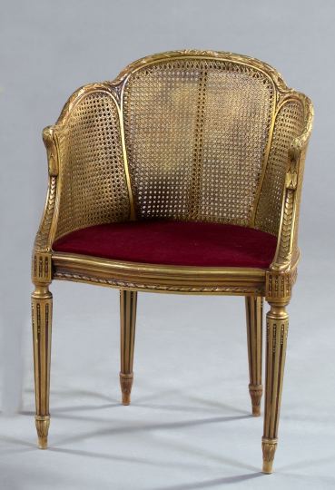 Appraisal: Louis XVI-Style Giltwood and Caned Barrel-Back Bergere the frame surrounding