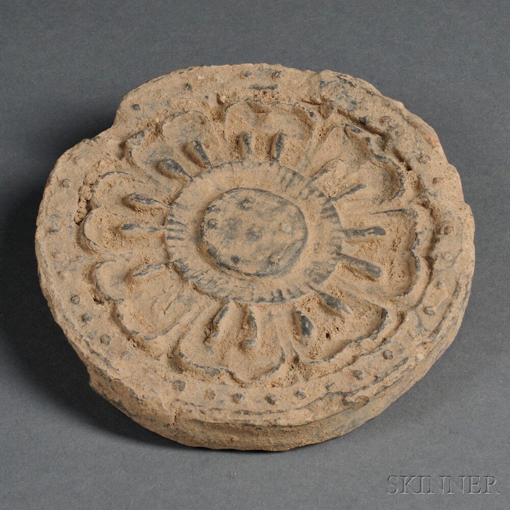 Appraisal: Roof-end Tile Korea circular with impressed design of a flower