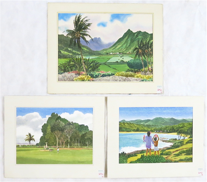 Appraisal: CLIVE DAVIES THREE WATERCOLORS ON PAPER Wales Oregon - Hawaiian