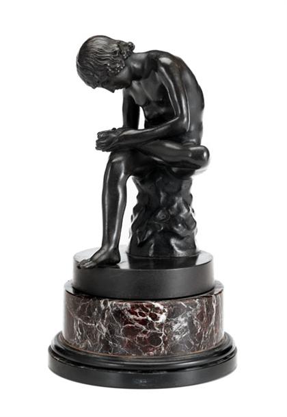 Appraisal: After the antique il spinario Bronze black-brown patina modeled as