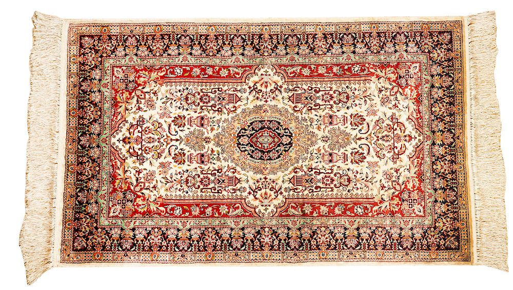 Appraisal: th C Silk Carpet th C silk carpet Measures L