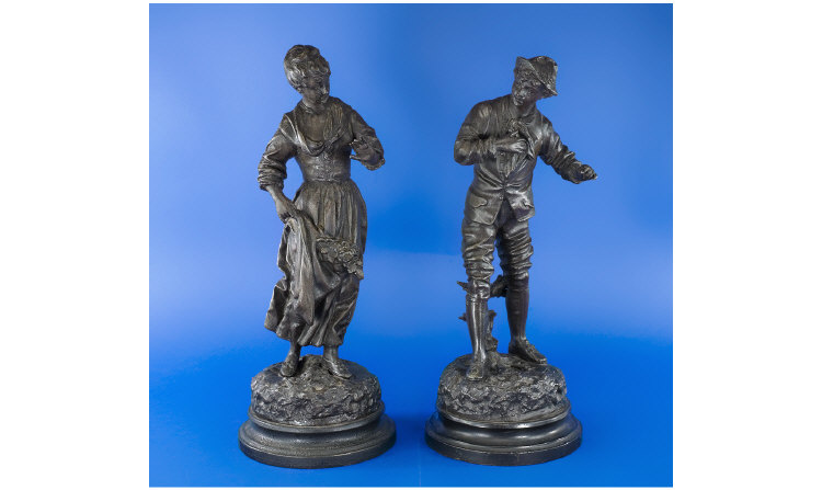 Appraisal: Pair of th Century Spelter Figures signed inches in height