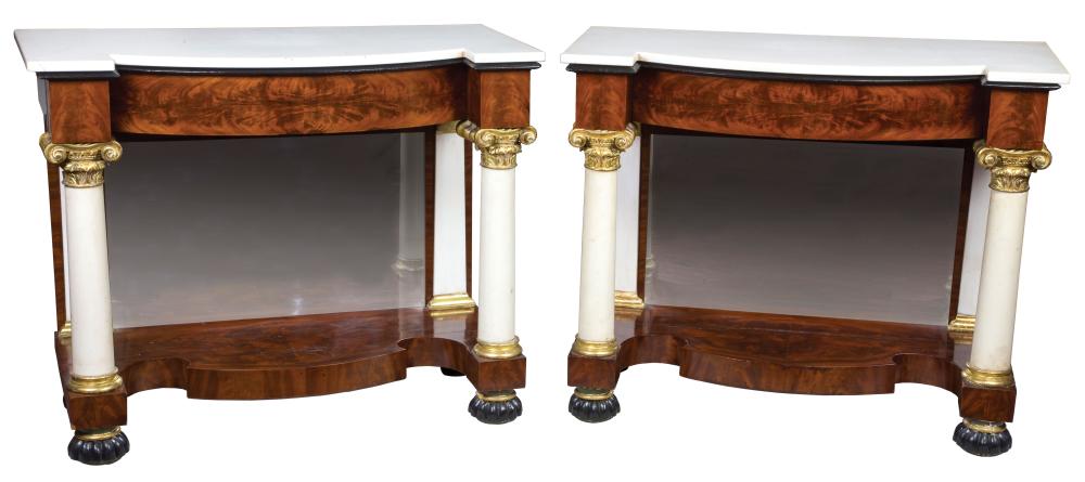 Appraisal: Pair of American Classical Parcel Gilt and Mahogany Pier Tables