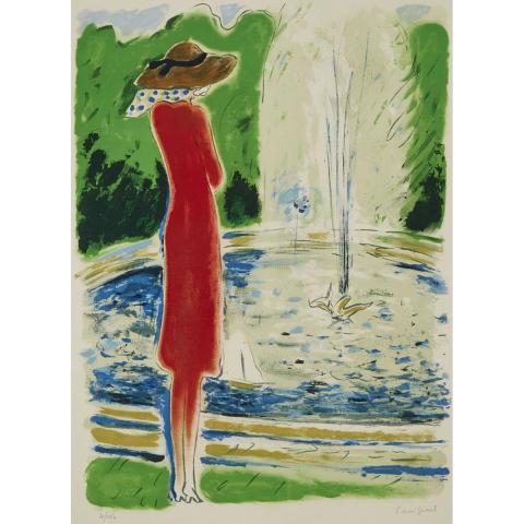 Appraisal: Jean-Pierre Cassigneul - UNTITLED WOMAN IN A RED DRESS AT