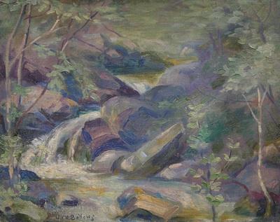 Appraisal: Landscape Painting Signed Geo Bellows A forest stream with rapids