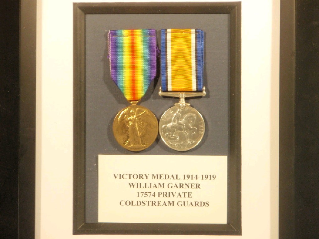 Appraisal: Three framed Coldstream Guards medals being Victory medals to C