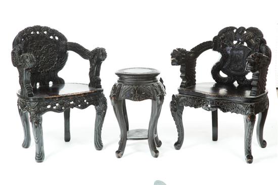 Appraisal: THREE PIECES OF CARVED FURNITURE China th century teakwood Similarly