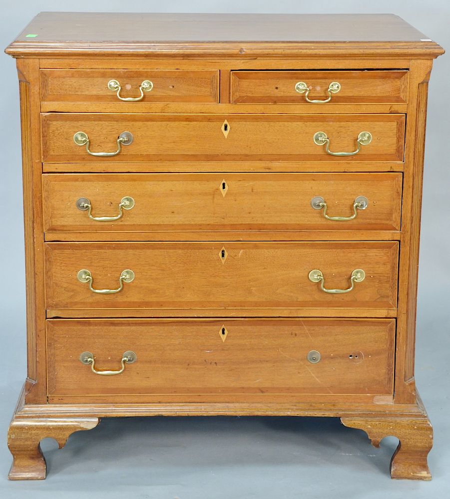 Appraisal: Walnut Chippendale chest with banded inlaid drawers and ogee feet