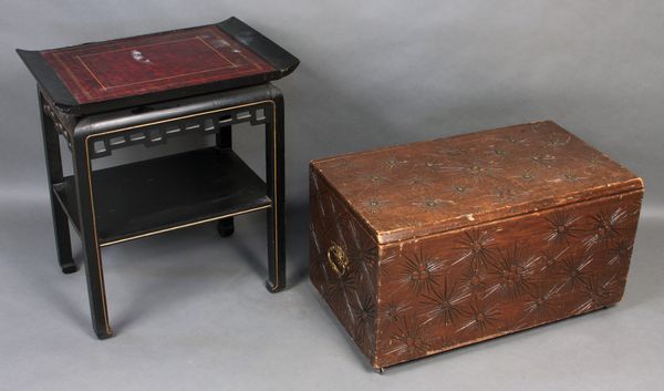 Appraisal: Chinese black-painted table with leather top h x w x