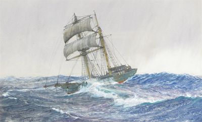 Appraisal: Montague Dawson - Riding the waves Signed Watercolour x cm