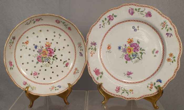 Appraisal: Chinese export porcelain pierced strawberry bowl and underplate in Famille