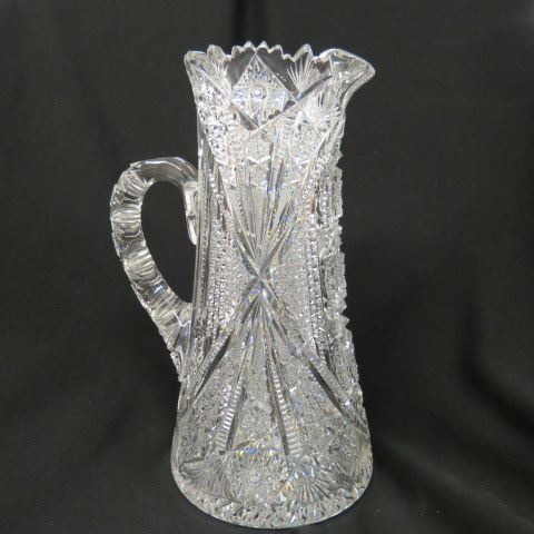 Appraisal: Cut Glass Pitcher brilliant period hobstars cane fan mitre cuts