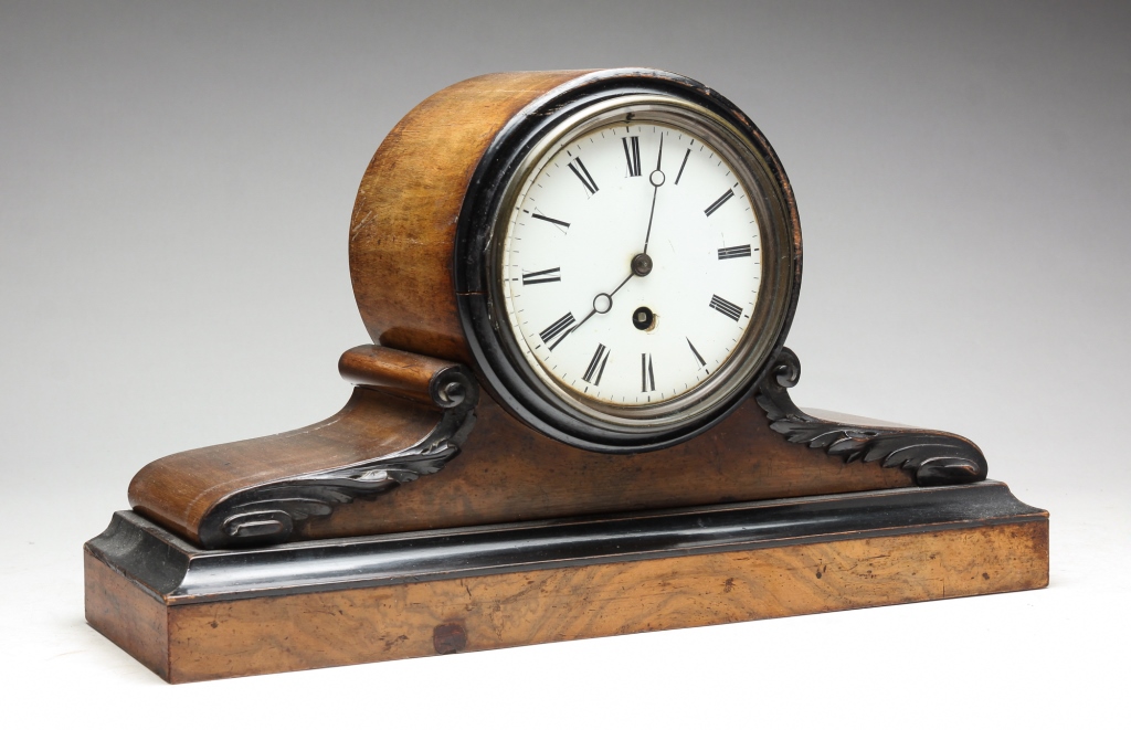 Appraisal: EUROPEAN MANTEL CLOCK Late th century Mahogany with ebonized trim