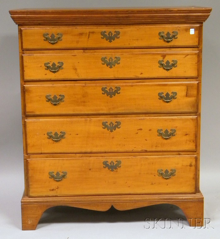 Appraisal: Chippendale Maple and Pine Five-Drawer Chest highboy top ht wd