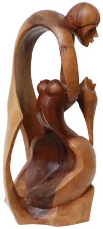 Appraisal: Abstract carved wood sculpture Lovers Embrace in the manner of