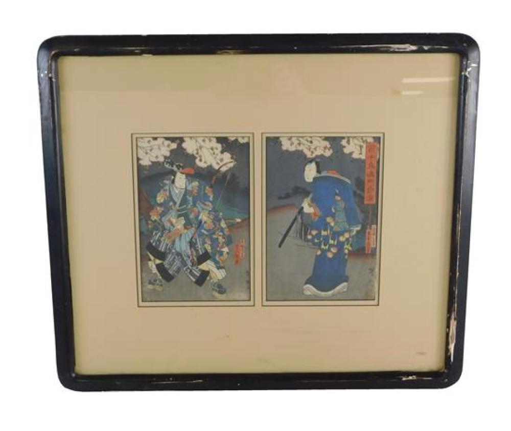 Appraisal: ASIAN th C Japanese woodblock diptych depicts actors at night