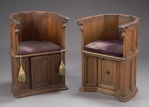 Appraisal: A pair of Continental walnut choir chairs late th century