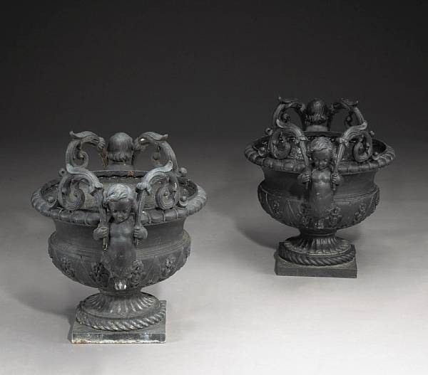 Appraisal: A pair of French cast iron garden urns J J