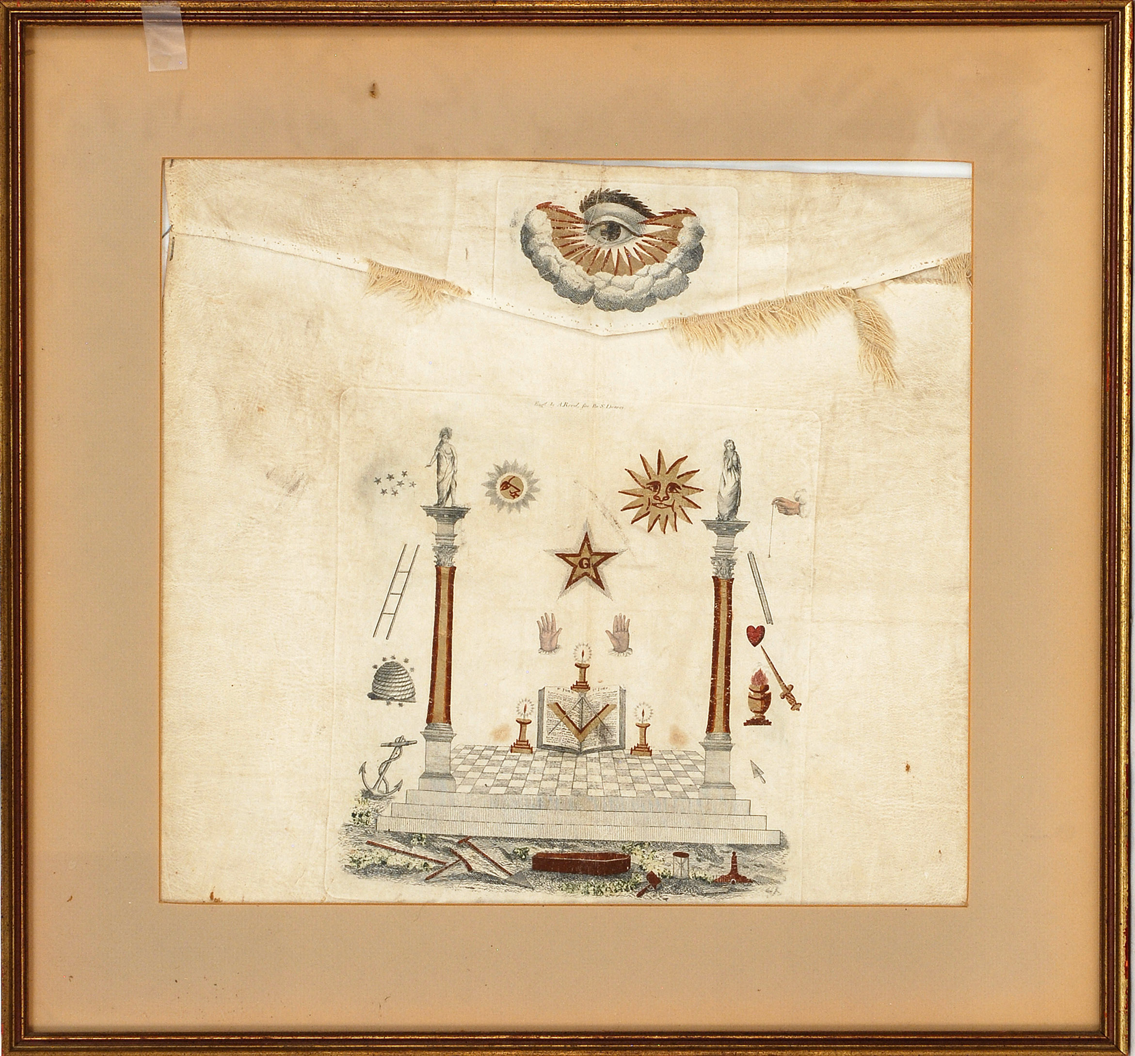 Appraisal: FRAMED EARLY MASONIC APRON Late th Early th CenturyIn white