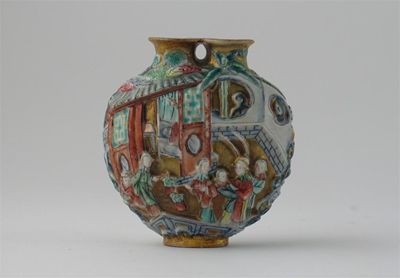 Appraisal: A Chinese famille rose double-necked moulded snuff bottle decorated with