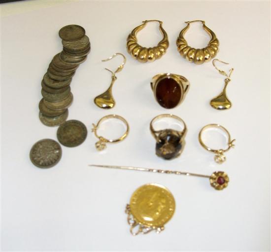 Appraisal: Assortment of jewellery and coins comprising two ct gold dress