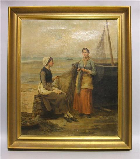 Appraisal: CONTINENTAL SCHOOL FISHER WOMEN ON THE COAST Oil on canvas