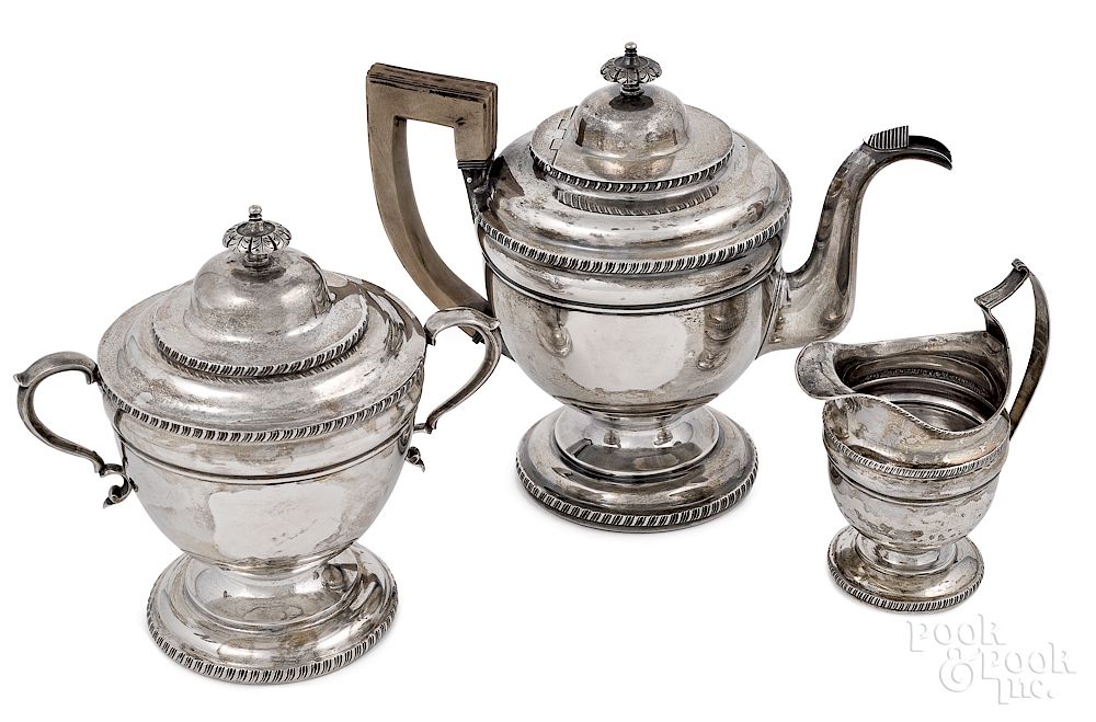 Appraisal: Philadelphia three-piece coin silver tea service Philadelphia three-piece coin silver