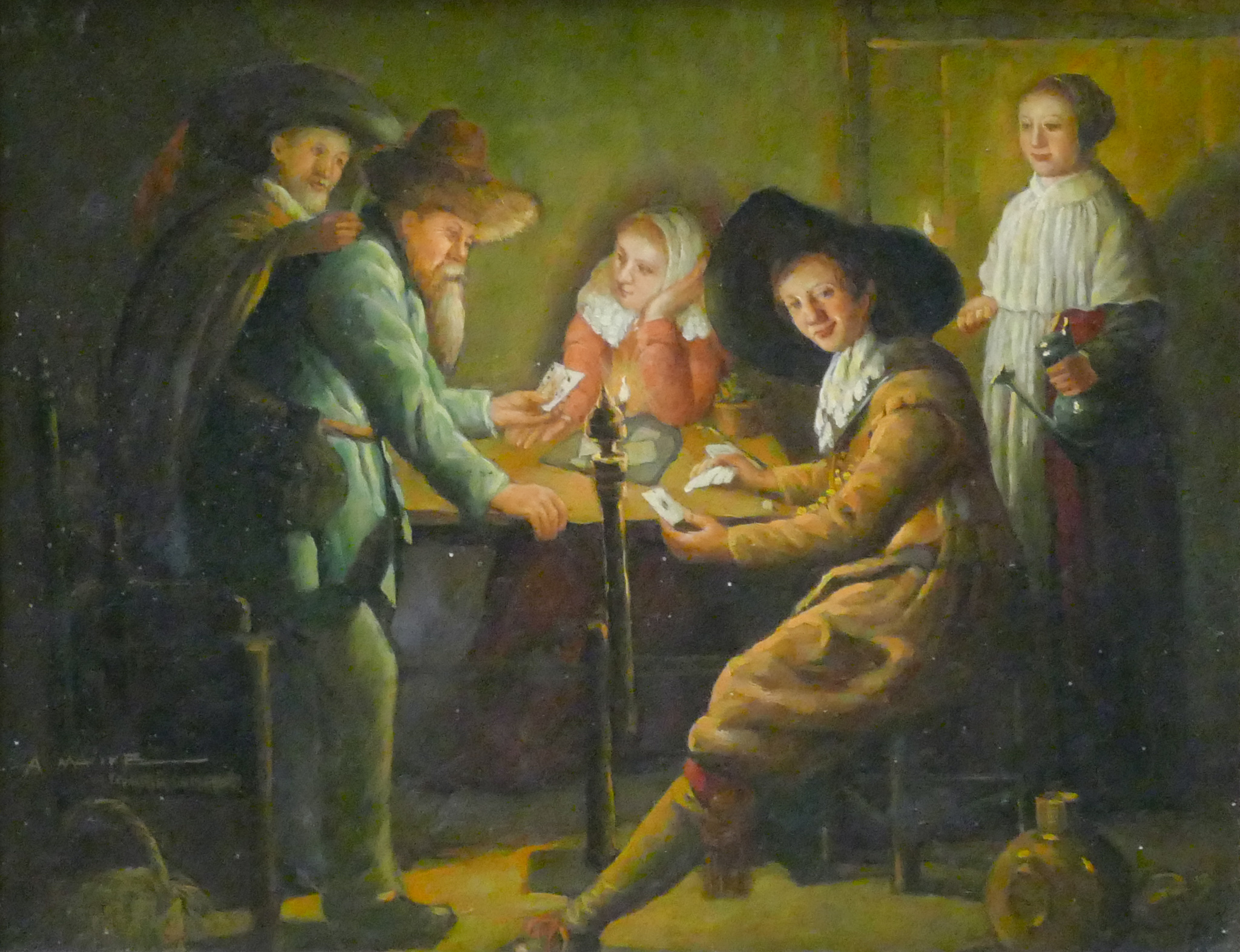 Appraisal: After Anton Mauve - Dutch ''Card Players'' Oil on Board