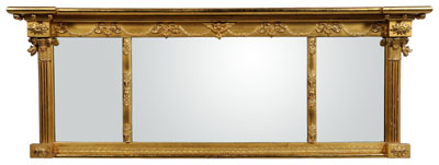 Appraisal: Federal gilt wood over-mantle mirror architectural cornice over frieze with