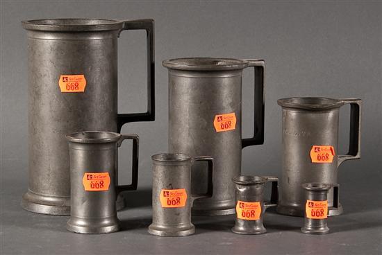 Appraisal: Assembled set of seven French tankard-form pewter measures late th