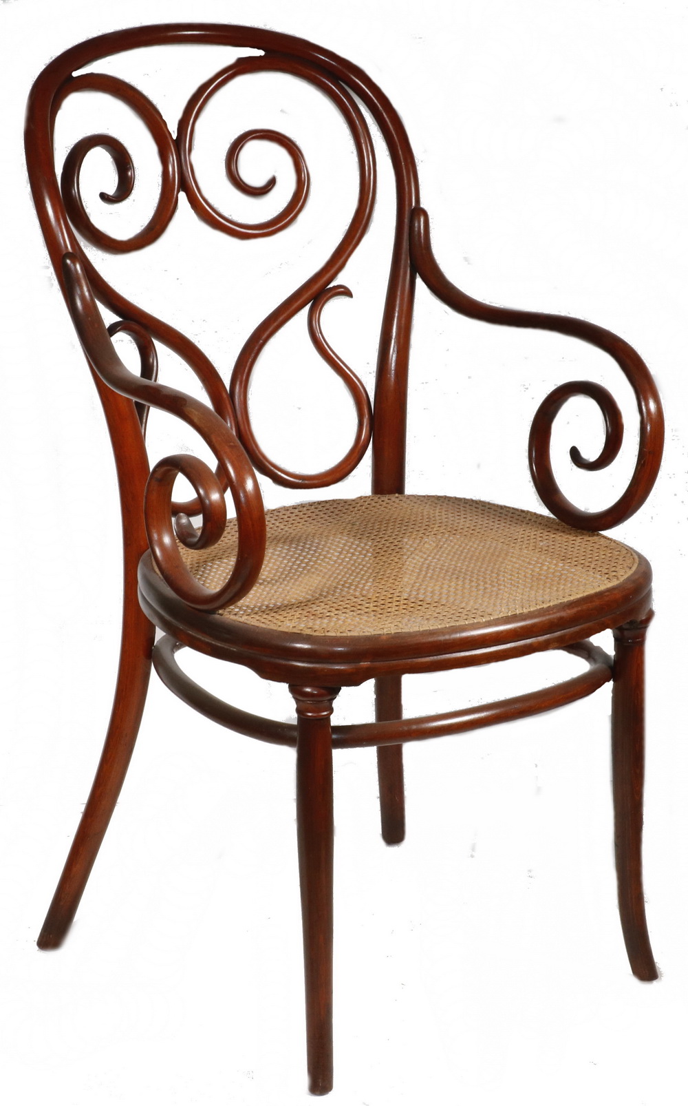 Appraisal: BENTWOOD THONET CANED ARMCHAIR Fine bentwood Thonet caned seat armchair