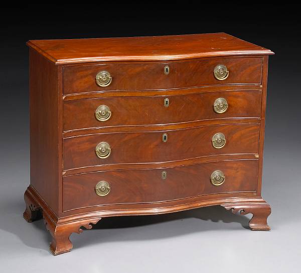 Appraisal: A Chippendale mahogany serpentine front chest of drawers Connecticut late