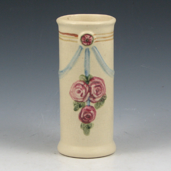 Appraisal: Weller Roma cylinder bud vas with rose and drapery decoration