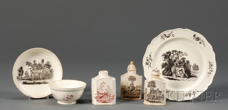 Appraisal: Six Transfer Printed Creamware Items England late th century four