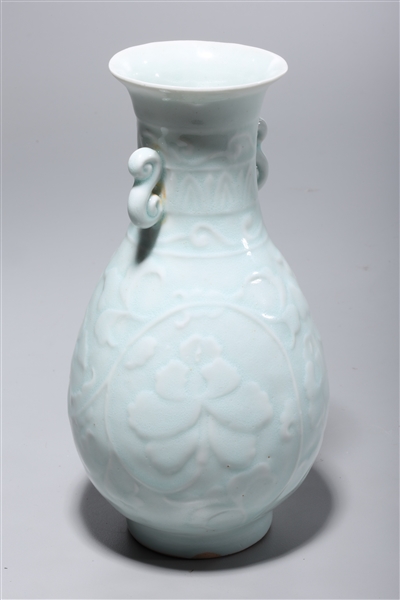 Appraisal: Chinese qingbai glazed porcelain vase with carved foliate design x