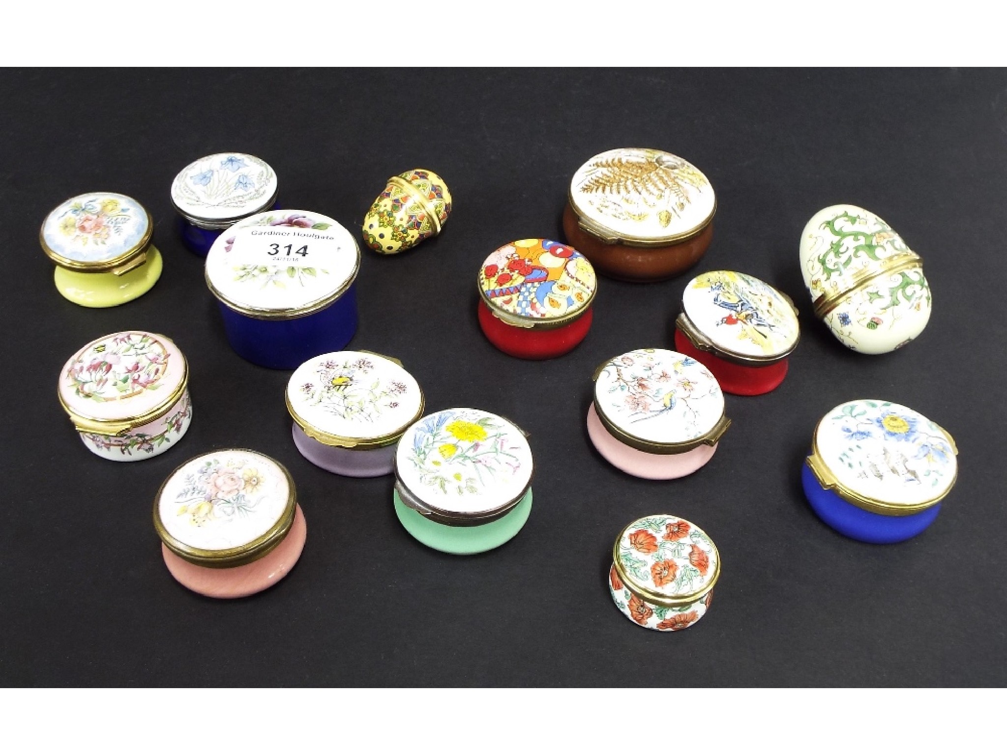 Appraisal: Collection of fifteen various enamel boxes to include Crummels Co