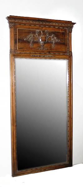 Appraisal: A Neoclassical style paint decorated walnut trumeau mirror early th