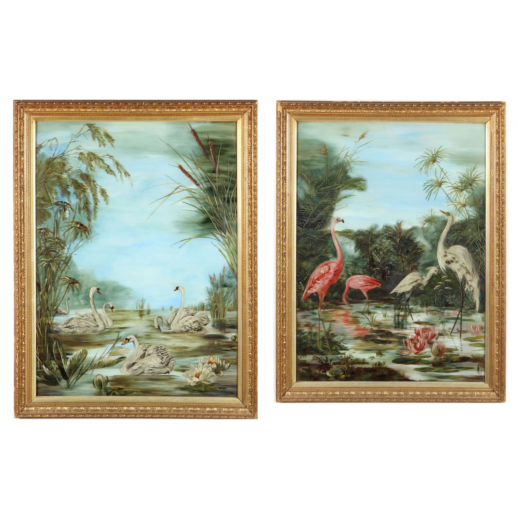 Appraisal: Pair of Aesthetic Period Reverse Paintings on Glass each depicting