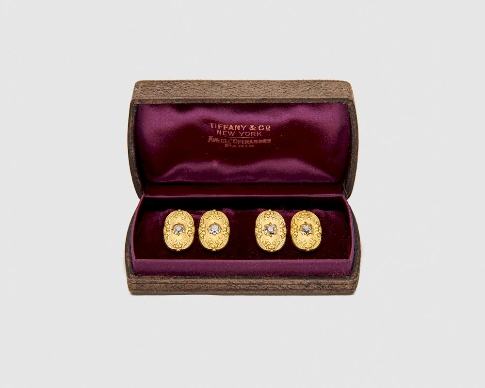 Appraisal: TIFFANY CO K Gold and Diamond Cufflinks TIFFANY CO K