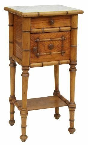 Appraisal: French Aesthetic pine bedside cabinet late th c inset marble