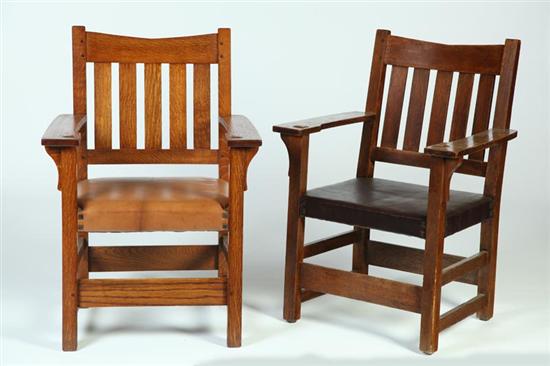 Appraisal: TWO ARTS CRAFTS ARMCHAIRS American early th century quarter sawn