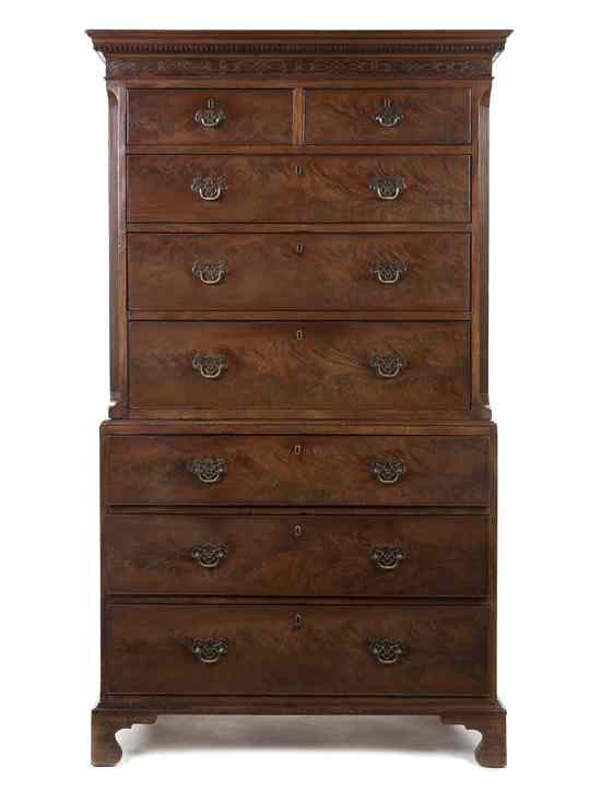 Appraisal: A Chippendale Mahogany Chest on Chest th century the upper